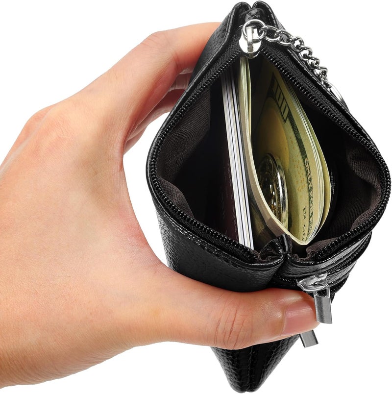 Chelmon 2 Pack Coin Purse Pouch Change Card Holder Small Wallet with Keychain for Women and Men (Black & Black) - Image 3